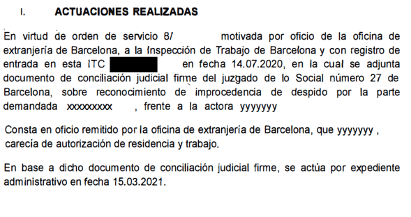 Sanción y por contrato de empleada del hogar, sin papeles