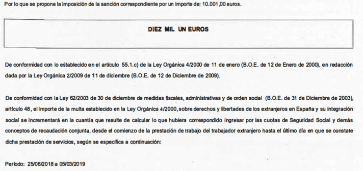 sanción contratación extranjero